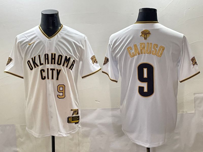 Men 2025 Oklahoma City Thunder #9 Caruso White Gold Nike Joint Name NBA Jersey style 24